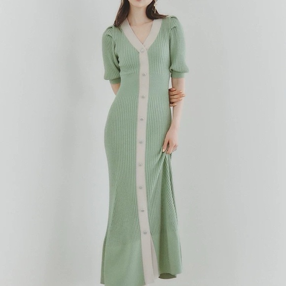 SNIDEL Green Ribbed Knit Button-Front Midi Dress - Picture 4 of 5